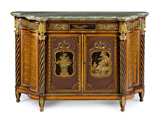 The side cabinet by the French cabinetmaker and craftsman, Louis-Auguste-Alfred Beurdeley which was exhibited at the Great Exhibition 1867 in Paris, where he was awarded a Gold medal for his exhibits.