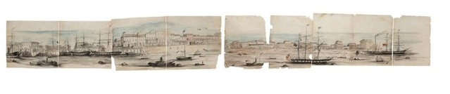 <p>A rare early 1855 watercolour panorama of the Port River &amp; North Parade, Port Adelaide by artist, forger and fraudster Frank (Francis) George Hankey (c1832-1911) on four panels (lot 530) doubled its auction estimate to sell for $42,000 at Melbourne-based Leski Auctions October 20 sale of the Dr Jane Lennon collection.</p> 